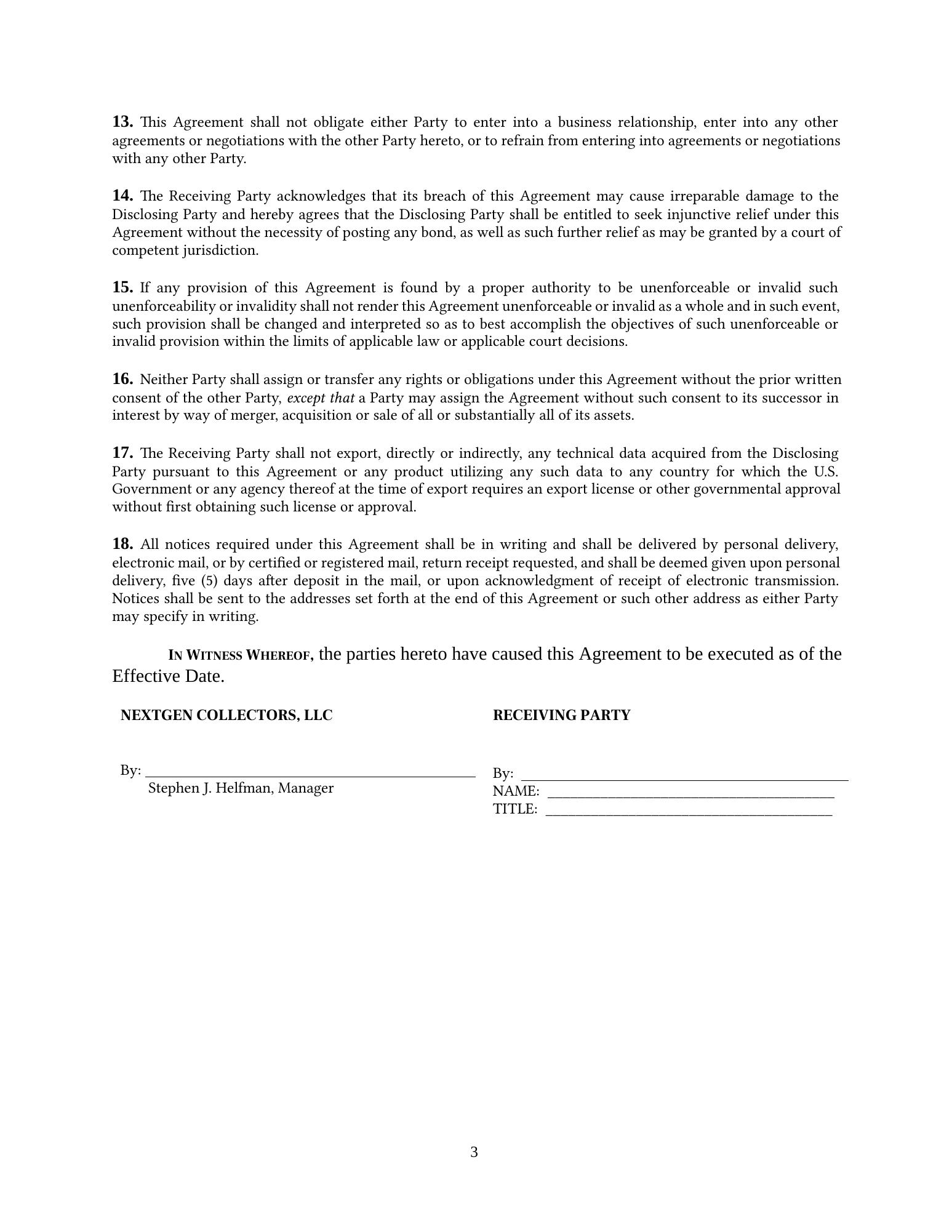 Non-Disclosure and Non-Reliance Agreement, page 3
